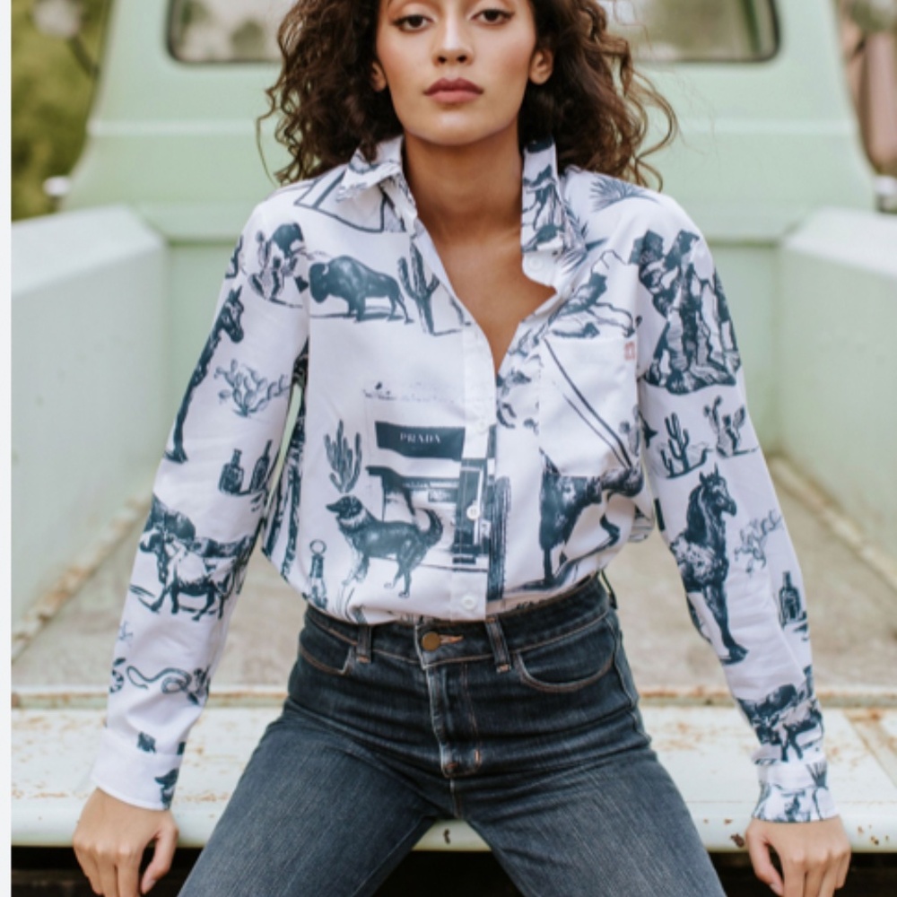Katie Kime Prada Marfa Toile Button Up Blouse